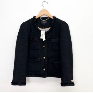 J. Crew Women's Black Cropped Lady Tweed Jacket Gold Buttons wool "Chanel-like"